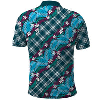Polynesian Monstera Tiare Floral Polo Shirt Dark Teal Tropical Plaid LT01 - Polynesian Pride