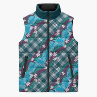 Polynesian Monstera Tiare Floral Sleeveless Puffer Jacket Dark Teal Tropical Plaid LT01 Unisex Teal - Polynesian Pride