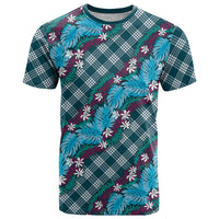 Polynesian Monstera Tiare Floral T Shirt Dark Teal Tropical Plaid LT01 Teal - Polynesian Pride