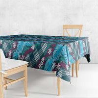 Polynesian Monstera Tiare Floral Tablecloth Dark Teal Tropical Plaid LT01 - Polynesian Pride
