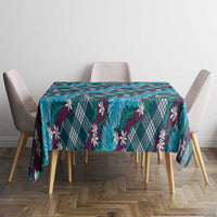 Polynesian Monstera Tiare Floral Tablecloth Dark Teal Tropical Plaid LT01 - Polynesian Pride