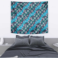 Polynesian Monstera Tiare Floral Tapestry Dark Teal Tropical Plaid - Polynesian Pride