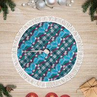 Polynesian Monstera Tiare Floral Tree Skirt Dark Teal Tropical Plaid LT01 Fringed Teal - Polynesian Pride