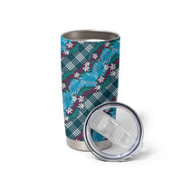 Polynesian Monstera Tiare Floral Tumbler Cup Dark Teal Tropical Plaid LT01 - Polynesian Pride