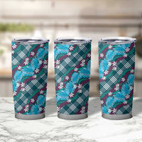 Polynesian Monstera Tiare Floral Tumbler Cup Dark Teal Tropical Plaid LT01 - Polynesian Pride