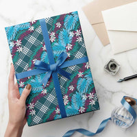 Polynesian Monstera Tiare Floral Wrapping Paper Dark Teal Tropical Plaid LT01 - Polynesian Pride