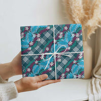 Polynesian Monstera Tiare Floral Wrapping Paper Dark Teal Tropical Plaid LT01 - Polynesian Pride