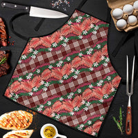 Polynesian Monstera Tiare Floral Apron Burgundy Tropical Plaid LT01 Red - Polynesian Pride