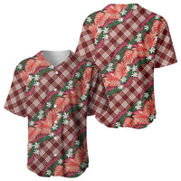 Polynesian Monstera Tiare Floral Baseball Jersey Burgundy Tropical Plaid LT01 - Polynesian Pride