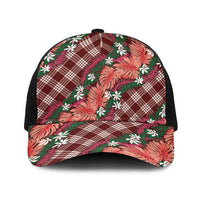 Polynesian Monstera Tiare Floral Baseball Net Cap Burgundy Tropical Plaid LT01 One Size Black Red - Polynesian Pride