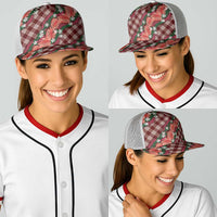 Polynesian Monstera Tiare Floral Baseball Net Cap Burgundy Tropical Plaid LT01 - Polynesian Pride