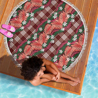 Polynesian Monstera Tiare Floral Beach Blanket Burgundy Tropical Plaid - Polynesian Pride