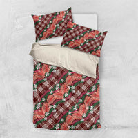 Polynesian Monstera Tiare Floral Bedding Set Burgundy Tropical Plaid - Polynesian Pride