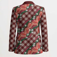 Polynesian Monstera Tiare Floral Blazer Burgundy Tropical Plaid - Polynesian Pride