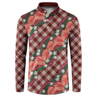 Polynesian Monstera Tiare Floral Button Sweatshirt Burgundy Tropical Plaid LT01 Red - Polynesian Pride