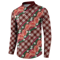 Polynesian Monstera Tiare Floral Button Sweatshirt Burgundy Tropical Plaid LT01 - Polynesian Pride