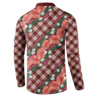 Polynesian Monstera Tiare Floral Button Sweatshirt Burgundy Tropical Plaid LT01 - Polynesian Pride
