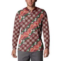 Polynesian Monstera Tiare Floral Button Sweatshirt Burgundy Tropical Plaid LT01 - Polynesian Pride