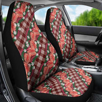 Polynesian Monstera Tiare Floral Car Seat Cover Burgundy Tropical Plaid LT01 - Polynesian Pride