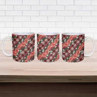 Polynesian Monstera Tiare Floral Ceramic Mug Burgundy Tropical Plaid - Polynesian Pride