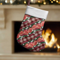 Polynesian Monstera Tiare Floral Christmas Stocking Burgundy Tropical Plaid - Polynesian Pride