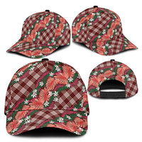 Polynesian Monstera Tiare Floral Classic Cap Burgundy Tropical Plaid LT01 - Polynesian Pride