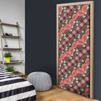 Polynesian Monstera Tiare Floral Door Cover Burgundy Tropical Plaid LT01 - Polynesian Pride