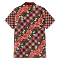 Polynesian Monstera Tiare Floral Family Matching Summer Maxi Dress and Hawaiian Shirt Burgundy Tropical Plaid - Polynesian Pride