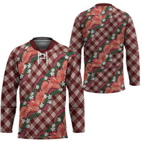 Polynesian Monstera Tiare Floral Hockey Jersey Burgundy Tropical Plaid - Polynesian Pride
