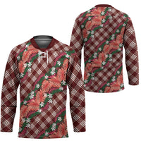 Polynesian Monstera Tiare Floral Hockey Jersey Burgundy Tropical Plaid - Polynesian Pride