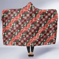 Polynesian Monstera Tiare Floral Hooded Blanket Burgundy Tropical Plaid LT01 One Size Red - Polynesian Pride
