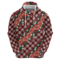 Polynesian Monstera Tiare Floral Hoodie Burgundy Tropical Plaid LT01 - Polynesian Pride