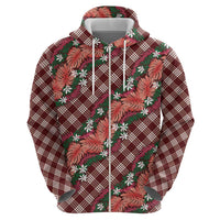 Polynesian Monstera Tiare Floral Hoodie Burgundy Tropical Plaid LT01 - Polynesian Pride