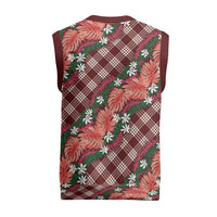 Polynesian Monstera Tiare Floral Christmas Knitted V-Neck Vest Burgundy Tropical Plaid LT01 - Polynesian Pride