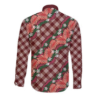 Polynesian Monstera Tiare Floral Long Sleeve Button Shirt Burgundy Tropical Plaid LT01 - Polynesian Pride