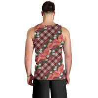 Polynesian Monstera Tiare Floral Men Tank Top Burgundy Tropical Plaid LT01 - Polynesian Pride