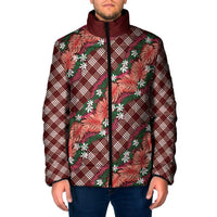Polynesian Monstera Tiare Floral Padded Jacket Burgundy Tropical Plaid LT01 Men Red - Polynesian Pride