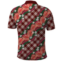 Polynesian Monstera Tiare Floral Polo Shirt Burgundy Tropical Plaid LT01 - Polynesian Pride