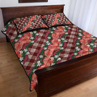 Polynesian Monstera Tiare Floral Quilt Bed Set Burgundy Tropical Plaid - Polynesian Pride