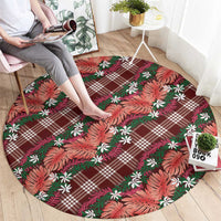 Polynesian Monstera Tiare Floral Round Carpet Burgundy Tropical Plaid - Polynesian Pride