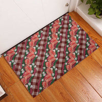 Polynesian Monstera Tiare Floral Rubber Doormat Burgundy Tropical Plaid LT01 - Polynesian Pride