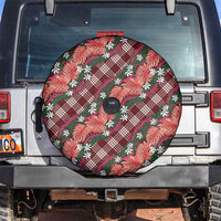Polynesian Monstera Tiare Floral Spare Tire Cover Burgundy Tropical Plaid - Polynesian Pride