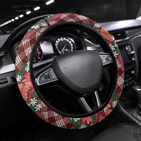 Polynesian Monstera Tiare Floral Steering Wheel Cover Burgundy Tropical Plaid LT01 Universal Fit Red - Polynesian Pride