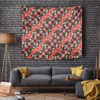 Polynesian Monstera Tiare Floral Tapestry Burgundy Tropical Plaid - Polynesian Pride