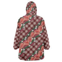 Polynesian Monstera Tiare Floral Wearable Blanket Hoodie Burgundy Tropical Plaid LT01 - Polynesian Pride