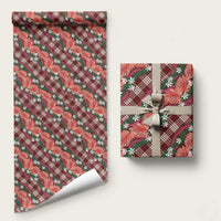 Polynesian Monstera Tiare Floral Wrapping Paper Burgundy Tropical Plaid LT01 58" × 23" Red - Polynesian Pride