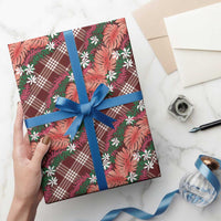 Polynesian Monstera Tiare Floral Wrapping Paper Burgundy Tropical Plaid LT01 - Polynesian Pride
