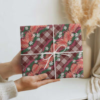 Polynesian Monstera Tiare Floral Wrapping Paper Burgundy Tropical Plaid LT01 - Polynesian Pride