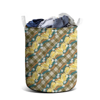 Polynesian Monstera Tiare Floral Laundry Basket Yellow Tropical Plaid LT01 - Polynesian Pride