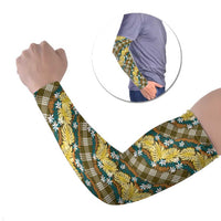 Polynesian Monstera Tiare Floral Arm Sleeves Yellow Tropical Plaid LT01 Set of 2 Yellow - Polynesian Pride